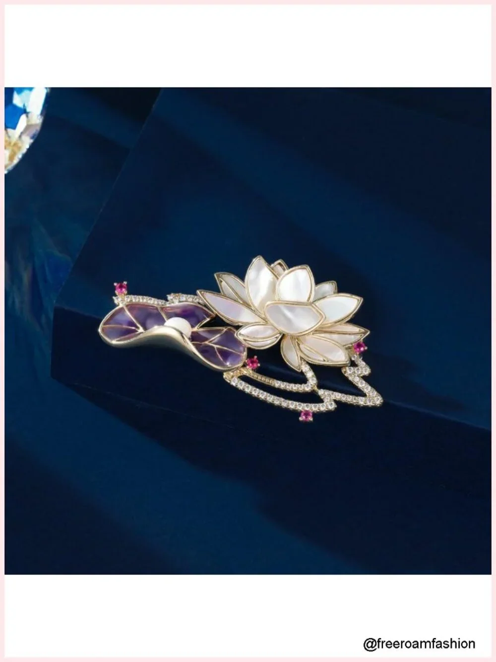 14K Gold Lotus Brooch with Natural Freshwater Pearl for Formal Events